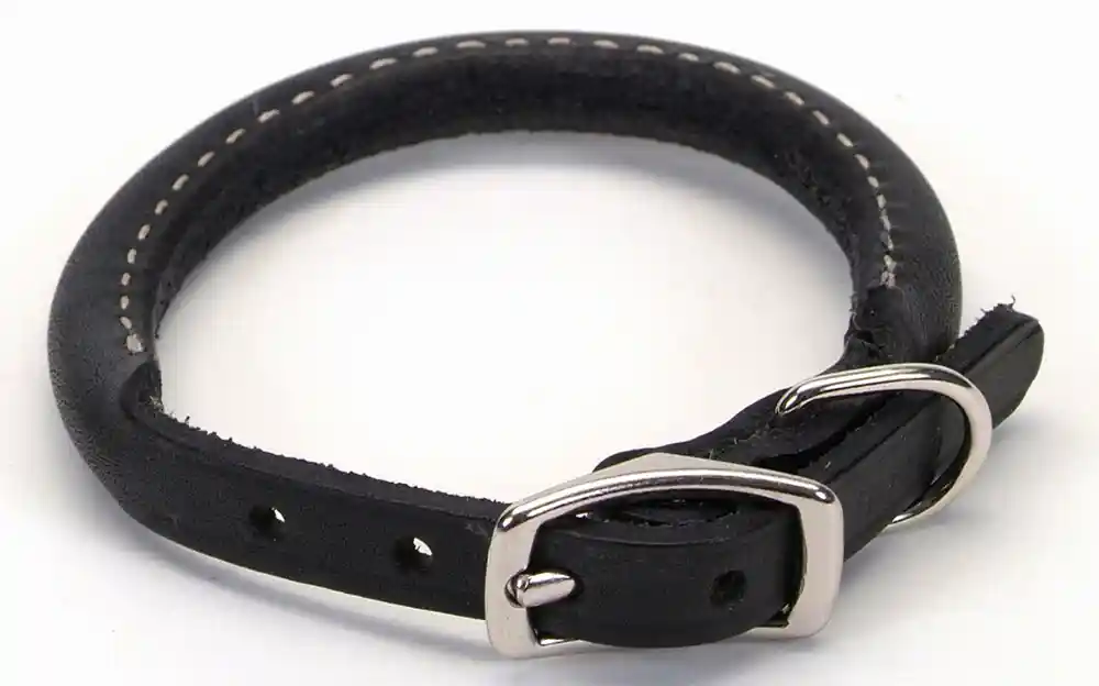 Oak Tanned Leather Round Dog Collar, Black, 3/8" X 14"