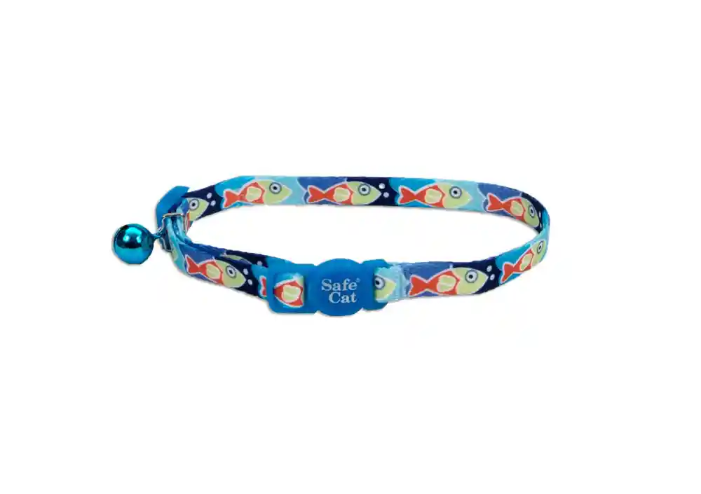 Fashion Adjustable Breakaway Cat Collar, Blue Fish, 3/8" X 08"-12"